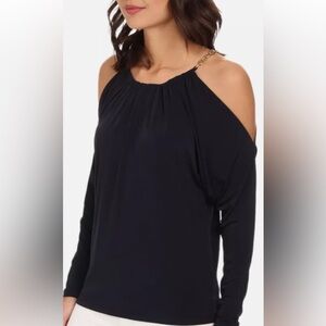 Michael Kors L navy blue cold shoulder top